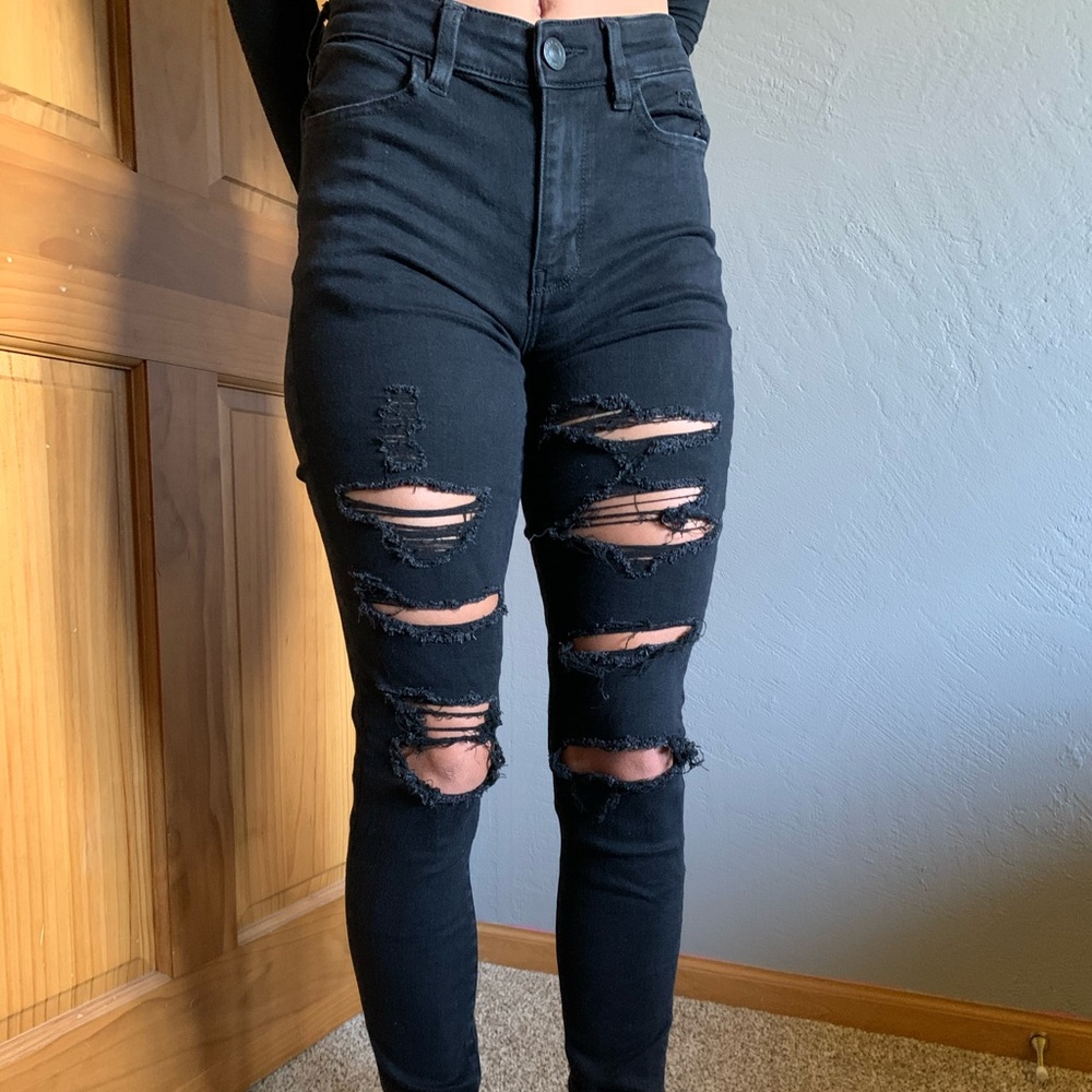 American eagle black ripped jeans